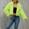 thumbnail image 2 of Stichou Womens Faux Fur Jacket Fluffy Fur Coat Cropped Long Sleeve Lapel Fuzzy Winter Outerwear Open Front Warm Jackets Fluorescent Green 2XL, 2 of 4