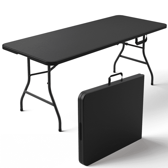 HOUSNIFLEX 6FT Folding Table, Heavy Duty Portable Table, Waterproof HDPE, Foldable for Picnic, Party, Camping, Dining, BBQ, Indoor & Outdoor, Black