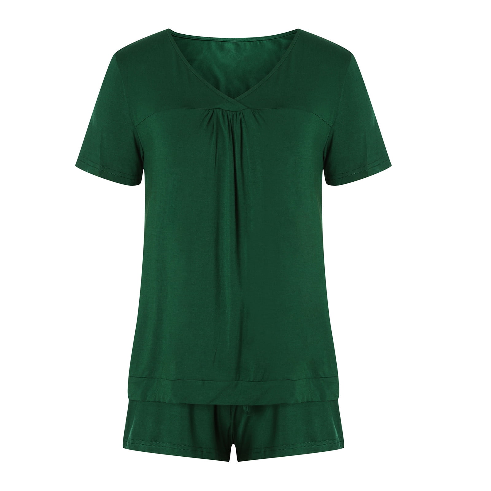 BONIXOOM Pajamas For Women Thanksgiving Pajamas Sleepwear None Short Sleeve Sleep Pants Solid Green M