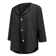 thumbnail image 4 of Only Moment Tops for Women 3/4 Sleeve V Neck Wash Cotton Tie Back Cinched Waist Lapel Collar Corset Blouse Work Casual Dressy Tunic Shirt Black,XL, 4 of 9