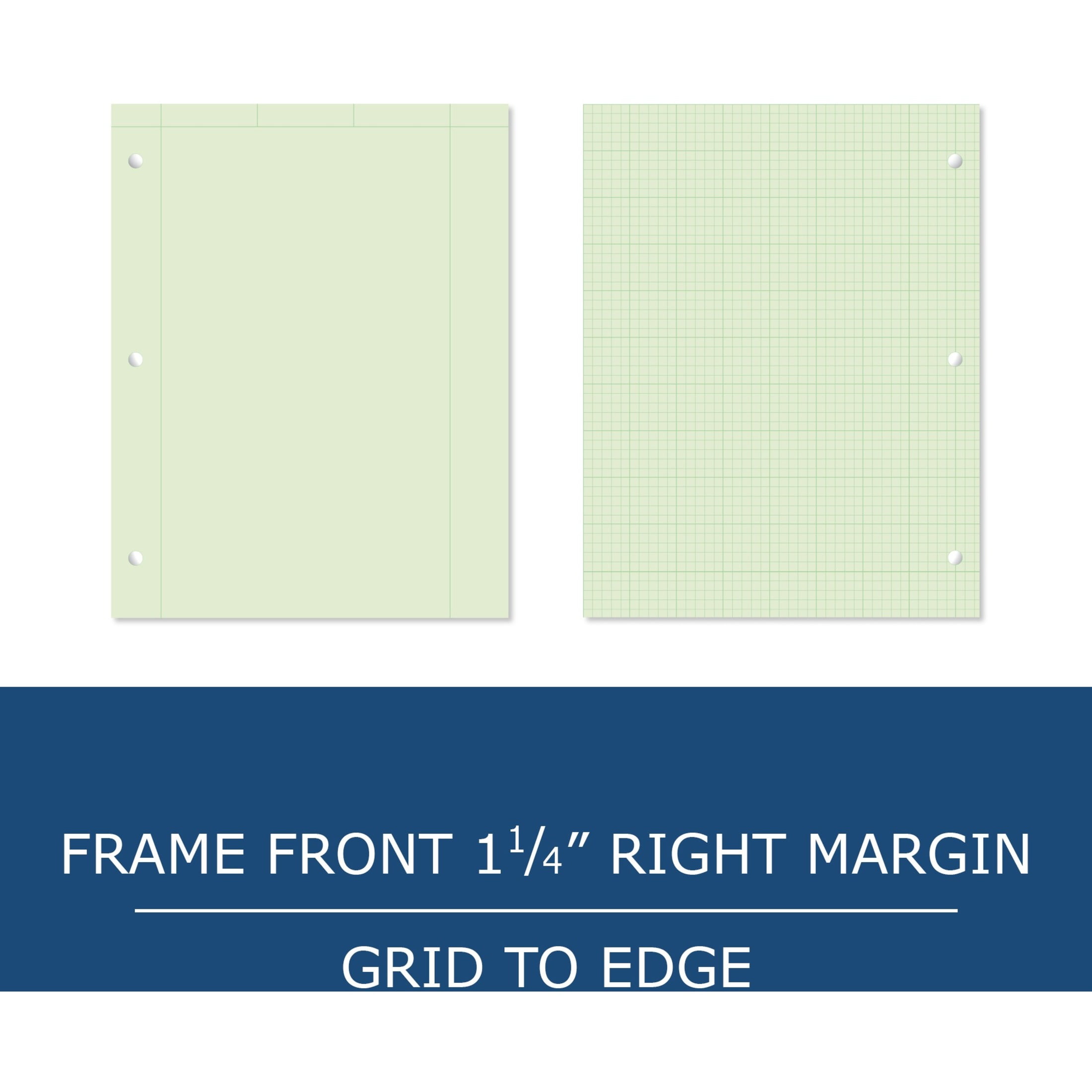 Roaring Spring Engineering Pad, 24-Pack, 8.5" x 11", 100 Sheets 15# Green Paper, 5x5 Printed Back Gird-to-Edge, Top Glued, 3-Hole Punched, Proudly Made in USA, Heavy Backing Board