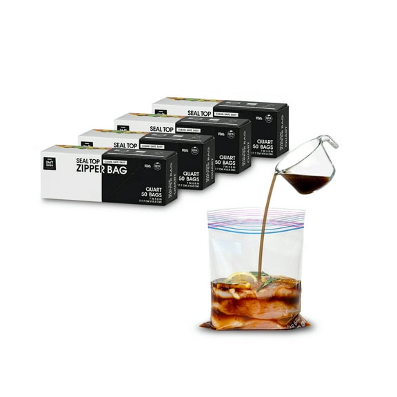 Quart Double Zipper Food Storage Bags, 200 Bags, BPA-Free