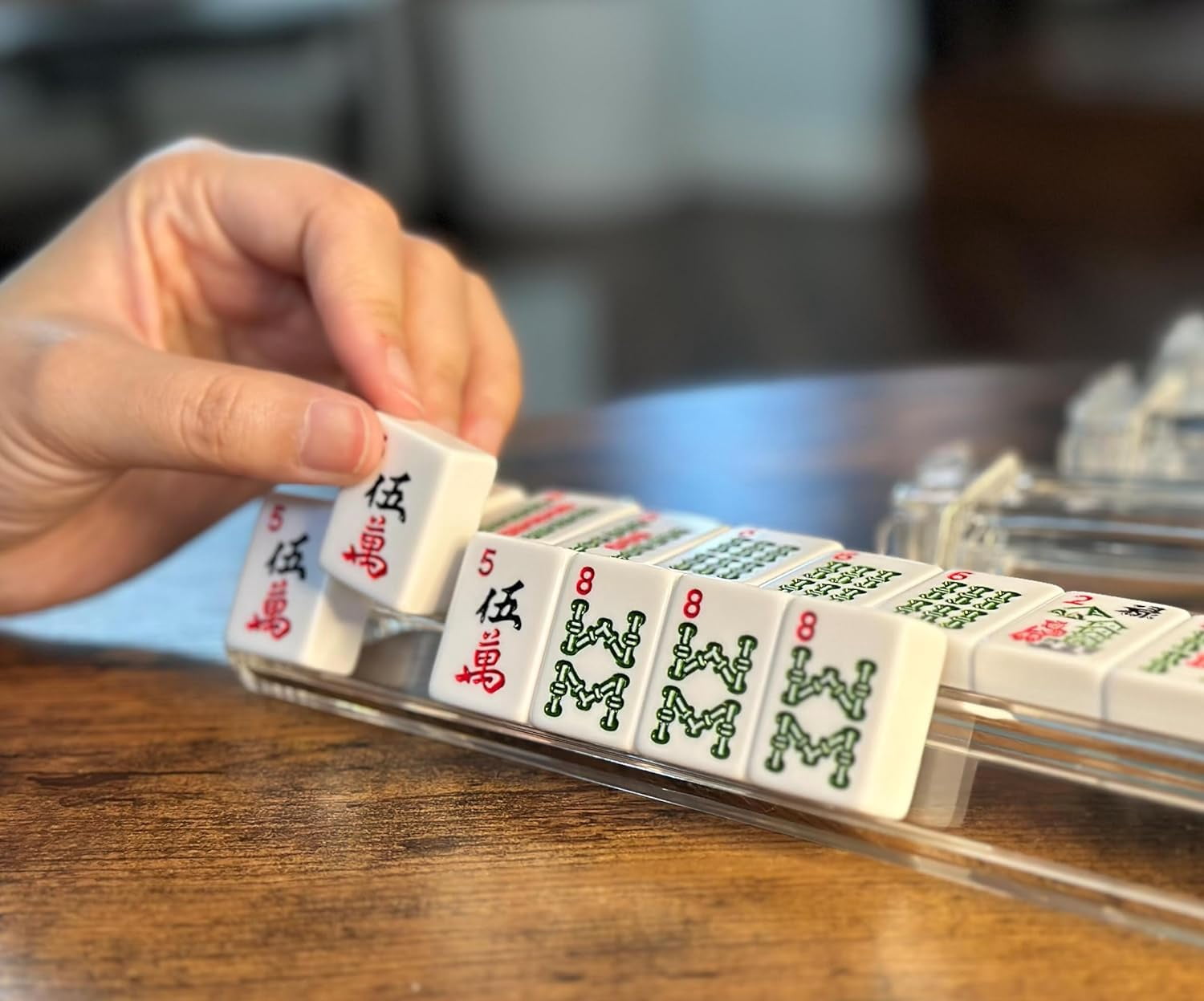 Set of 4 All in one Transparent Mahjong Rack & Pusher Acrylic Mah Jongg Rack Pusher 18" (Clear)