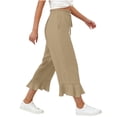 thumbnail image 4 of Hngshg Womens Capri Pants Summer Beach Vacation Ruffle Wide Leg Pants Loose Leisure Solid Color Drawstring Trousers with Pockets, 4 of 7