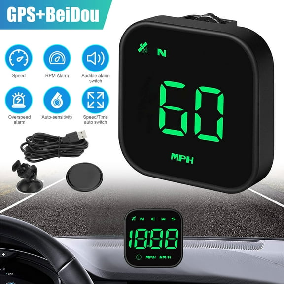 Digital GPS Speedometer Car HUD Head Up Display MPH KMH Compass Overspeed Alarm