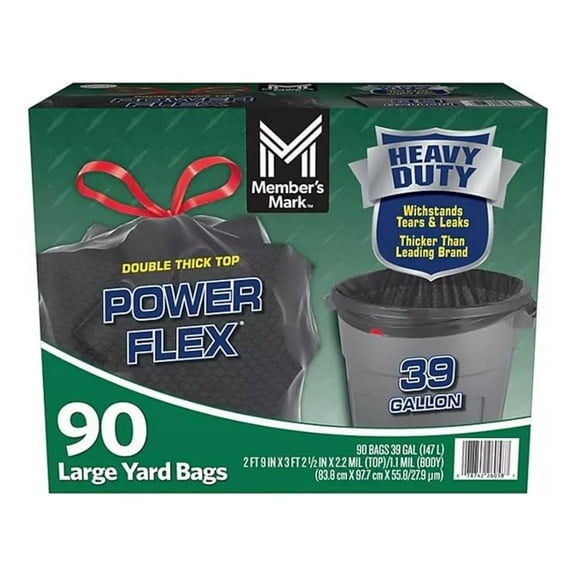 Yard Trash Bags Heavy Duty 39 Gallon - 90 Count - Unscented Lawn Bags with PowerFlex Technology, Leak Protection, Drawstring Closure for Yard Waste & Debris
