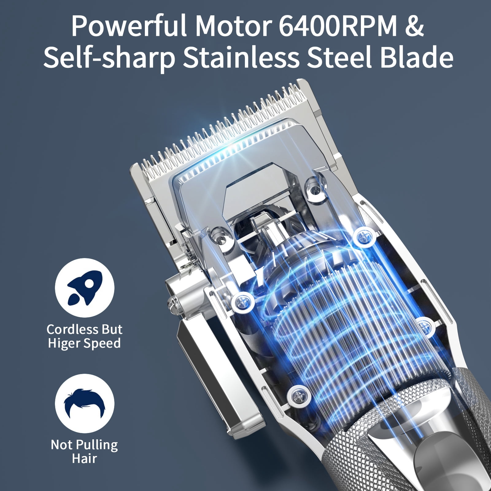 NEXPURE Cordless Hair Clippers for Men, 6800RPM Hair Cutting Kit Quiet High-Torque, 6 Guide Combs, All-in-One Clippers for Hair Cutting, Silver