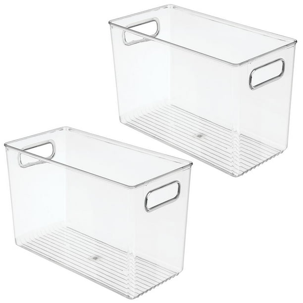 mDesign Tall Slim Rectangular Plastic Office Supplies Storage Organizer Bin with Carrying Handles for Pads, Pens, Pencils, Dry Erase Markers, ...