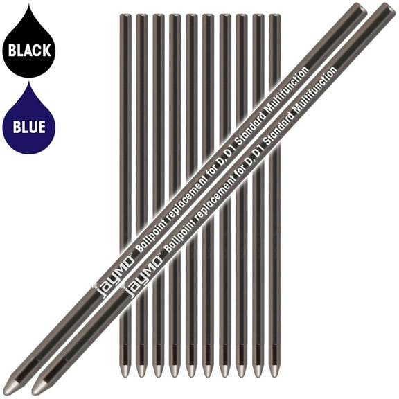 Jaymo Replacement for Cross 8518 and Schmidt 635 - Measures 2.625 in / 67 mm Long - D (D1) Standard Multifunction Mini Ballpoint Pen Refill - 6 Black   6 Blue