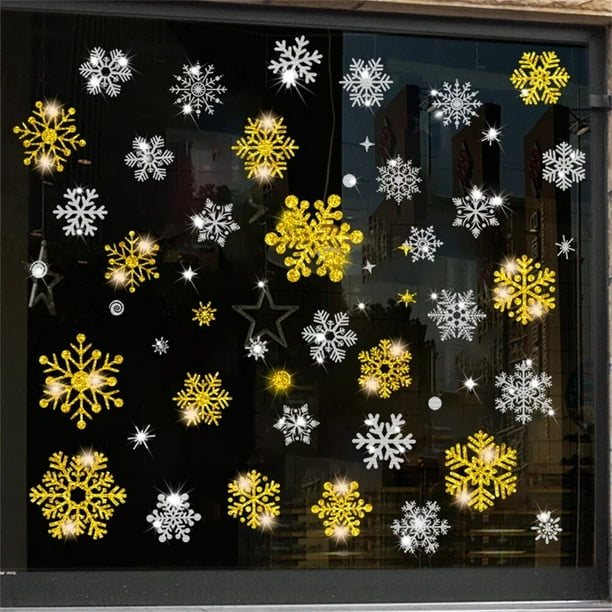Calcomanía de copo de nieve de Feliz Navidad, pegatina electrostática de vidrio para ventana, copo de nieve, alce, árbol de Navidad, pegatinas de pared, decoración