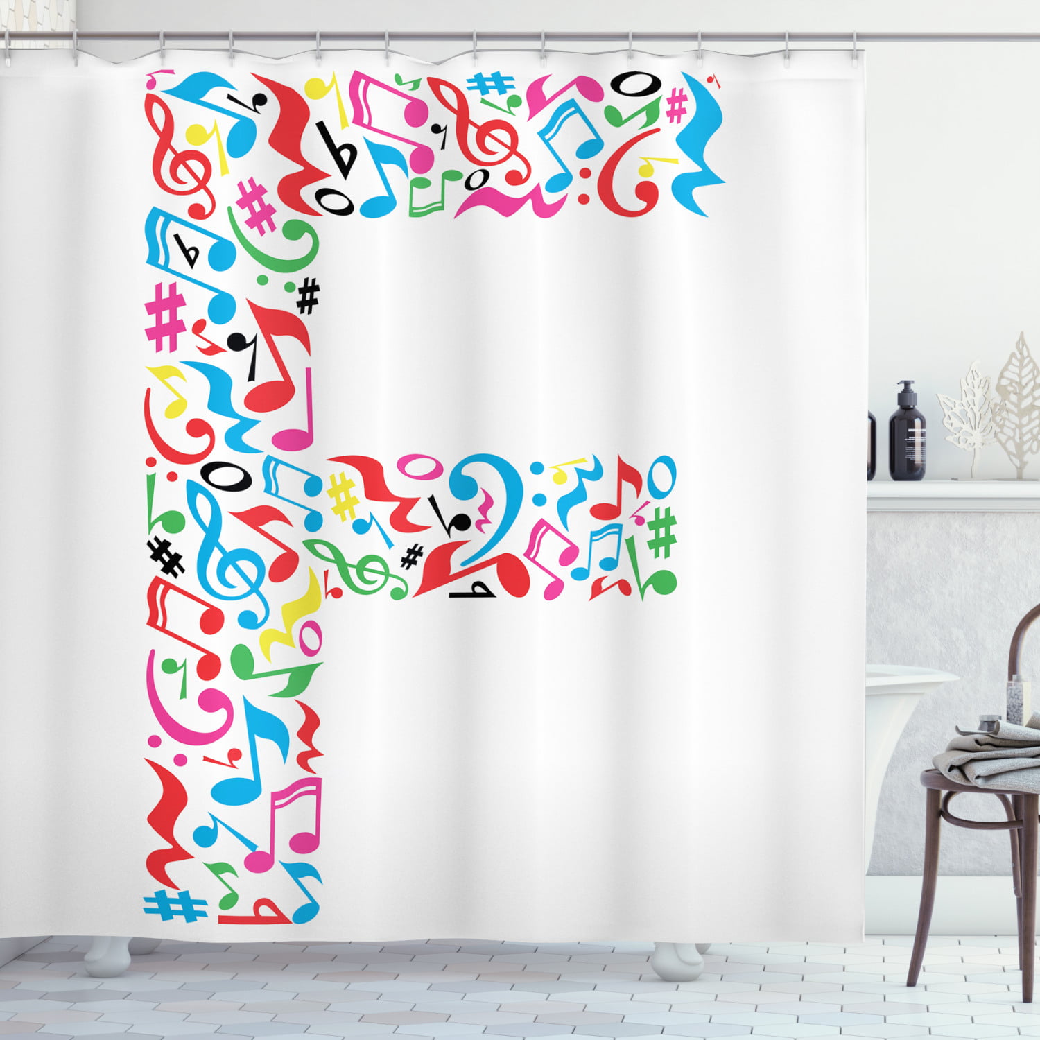 72" 72" Bath Mat & Bathroom Fabric Shower Curtain 12 Hooks ABC letters Decor NEw 