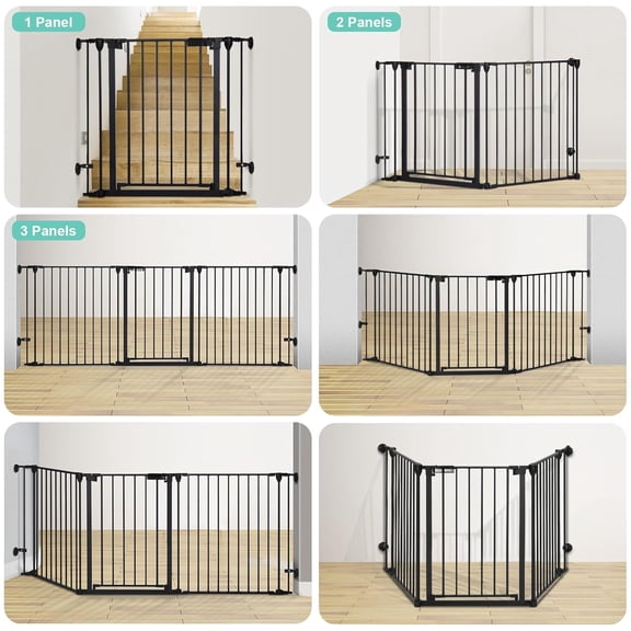 80" Extra Wide pet Gate, Dog Gate for House Stairs Doorways Fireplace, Auto Close Pet Gate with Door Walk Through, 3 Metal Panels, Hardware Mounted pet Fence Indoor Outdoor(30" Tall, Black)