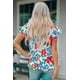 thumbnail image 1 of ABPHQTO Top de mujer con volantes en el cuello y manga con volantes en estampado floral blanco, 1 of 5