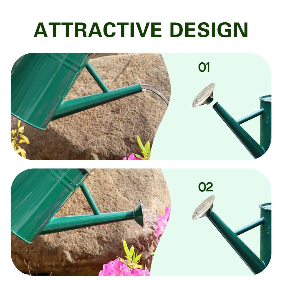 Metal Watering Can for Outdoor and Indoor Plants, Watering Can Decor, 1 Gallon - 005 GREEN STAINLESS STEEL HANDLE