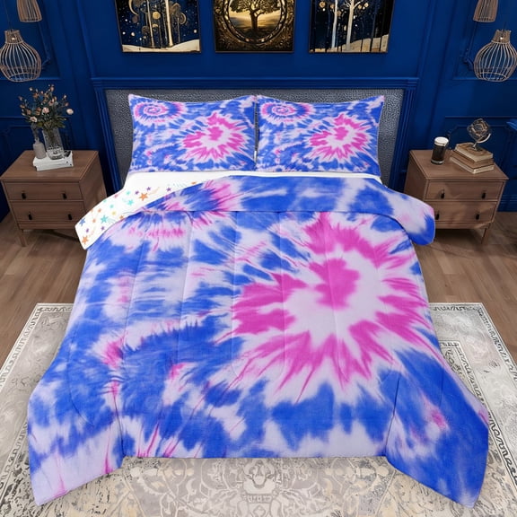 Manfei Tie Dye Bedding Comforter Set 2pcs for Teens Boys Girls,Abstract Watercolor Art Twin Comforter Sets Microfiber,Blue Pink Breathable Bedding Set,Luxury Bedroom Decor,Reversible