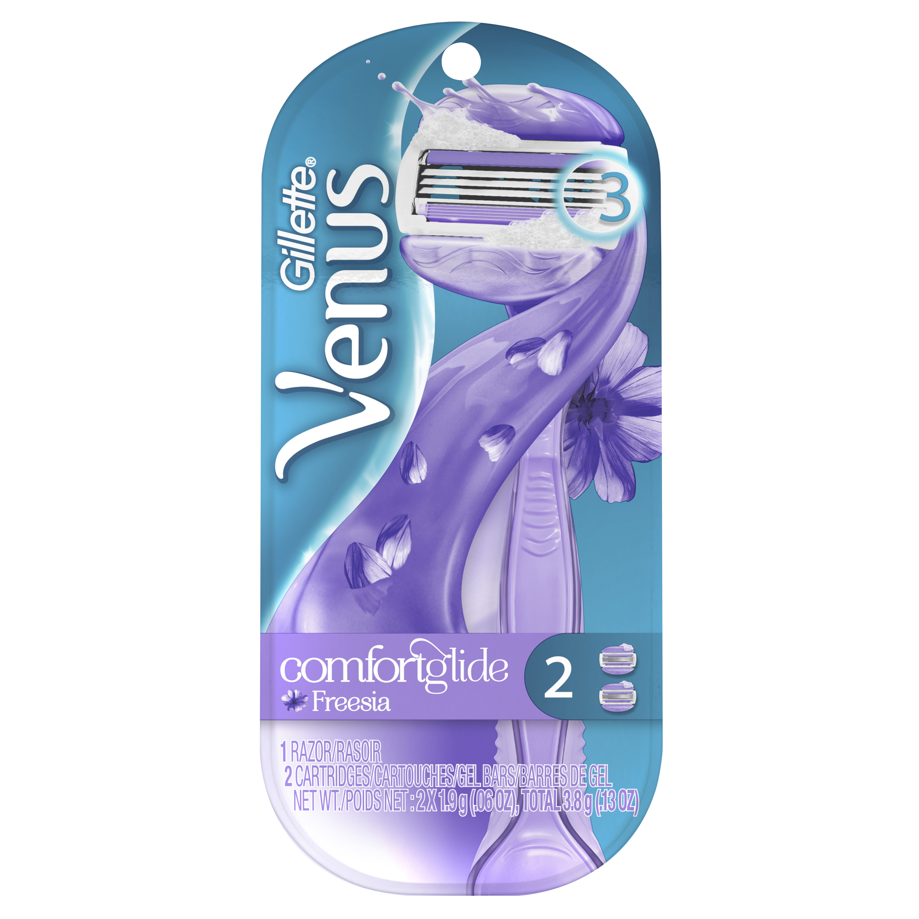 Gillette Venus ComfortGlide Freesia Womens Razor Handle, 2 Refills