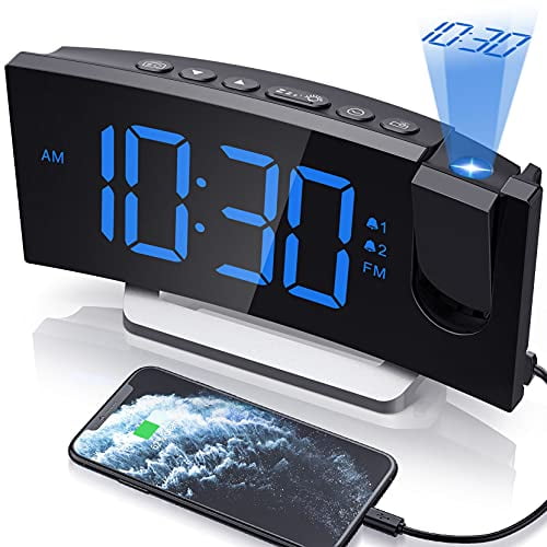 Clock Radios, WELLBOX Projection Alarm Clock with 0100 Dimmer and FM
