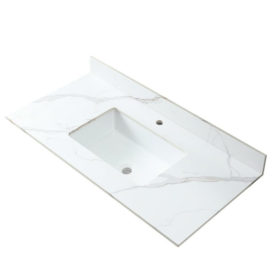 43x22 Bathroom Sintered Stone Vanity Top With Ceramic Sink And Superior Quality Pre-drilled Faucet Hole