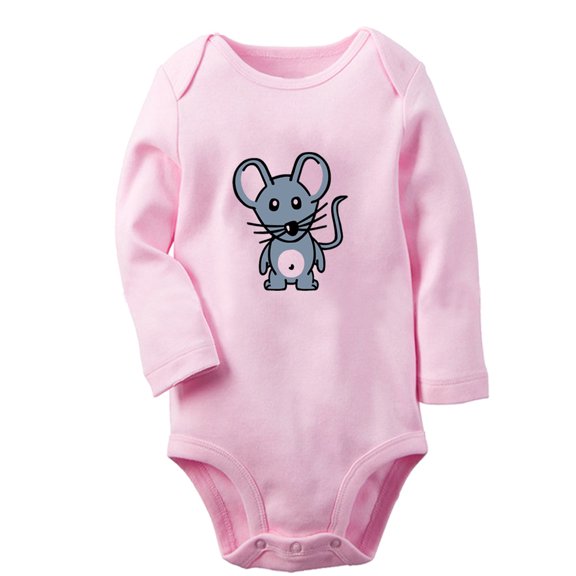 Animal Clever Mouse Pattern Rompers, Newborn Baby Unisex Bodysuits, Infant Jumpsuits, Toddler 0-12 Months Kids Long Sleeves Oufits (Pink, 0-6 Months)
