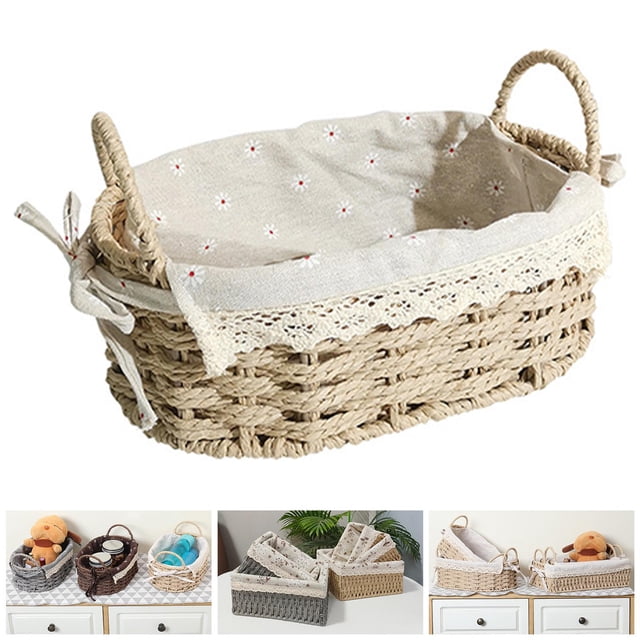 Cesta de almacenamiento de ratán multiusos, cestas decorativas, ropa, cosméticos, artículos diversos, contenedor hecho a para dormitorio, baño, c Macarena Cesta de almacenamiento