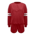 thumbnail image 4 of Women Summer Outfits Women's Striped Drop Shoulder Sweatshirt And Shorts Casual Two Piece Set For Fall Winter Comfort, 4 of 4