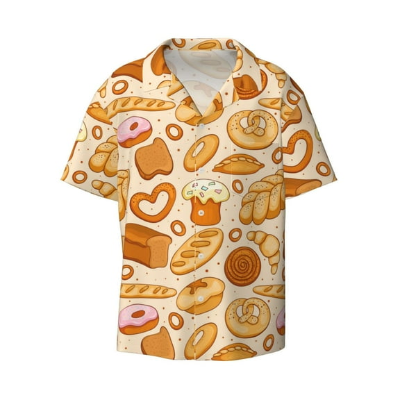 Ratiio Various Bread Print Mens Casual Short Sleeve Shirts Button Down Textured Shirts Summer Beach Shirt with Pocket Men's Casual Short-sleeved Shirt