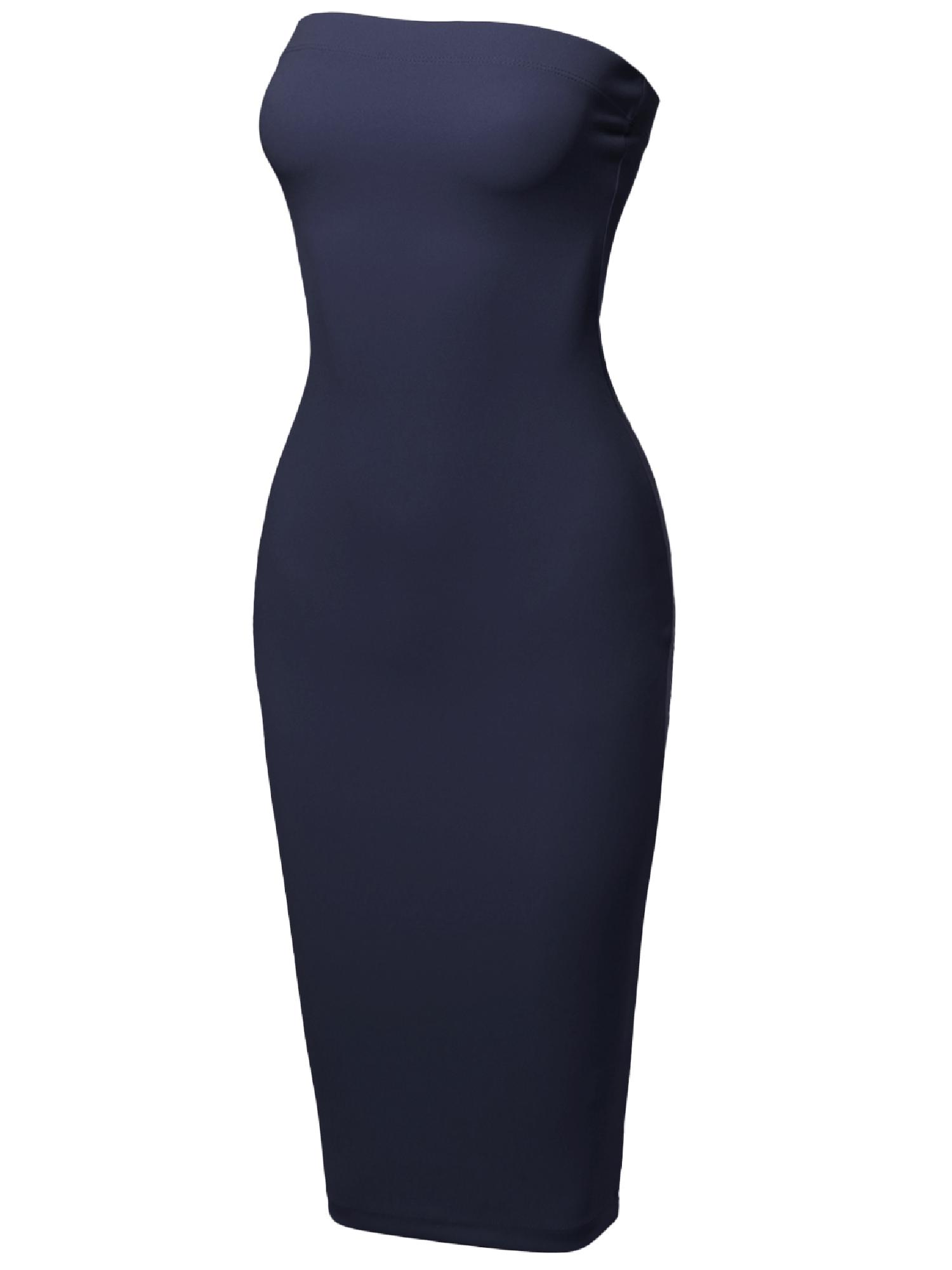 tight fit midi dress FashionOutfit Women's Sexy Scuba Crepe Tube Top Body-Con Tight Fit Midi  Dress