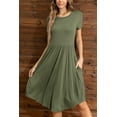 thumbnail image 3 of CALIPESSA Womens Summer Solid Tunic Ruffle Knee Dress Casual Loose Swing Flowy Army Green Short Sleeve Curved Hem Midi Dresses With Pocket, 3 of 5