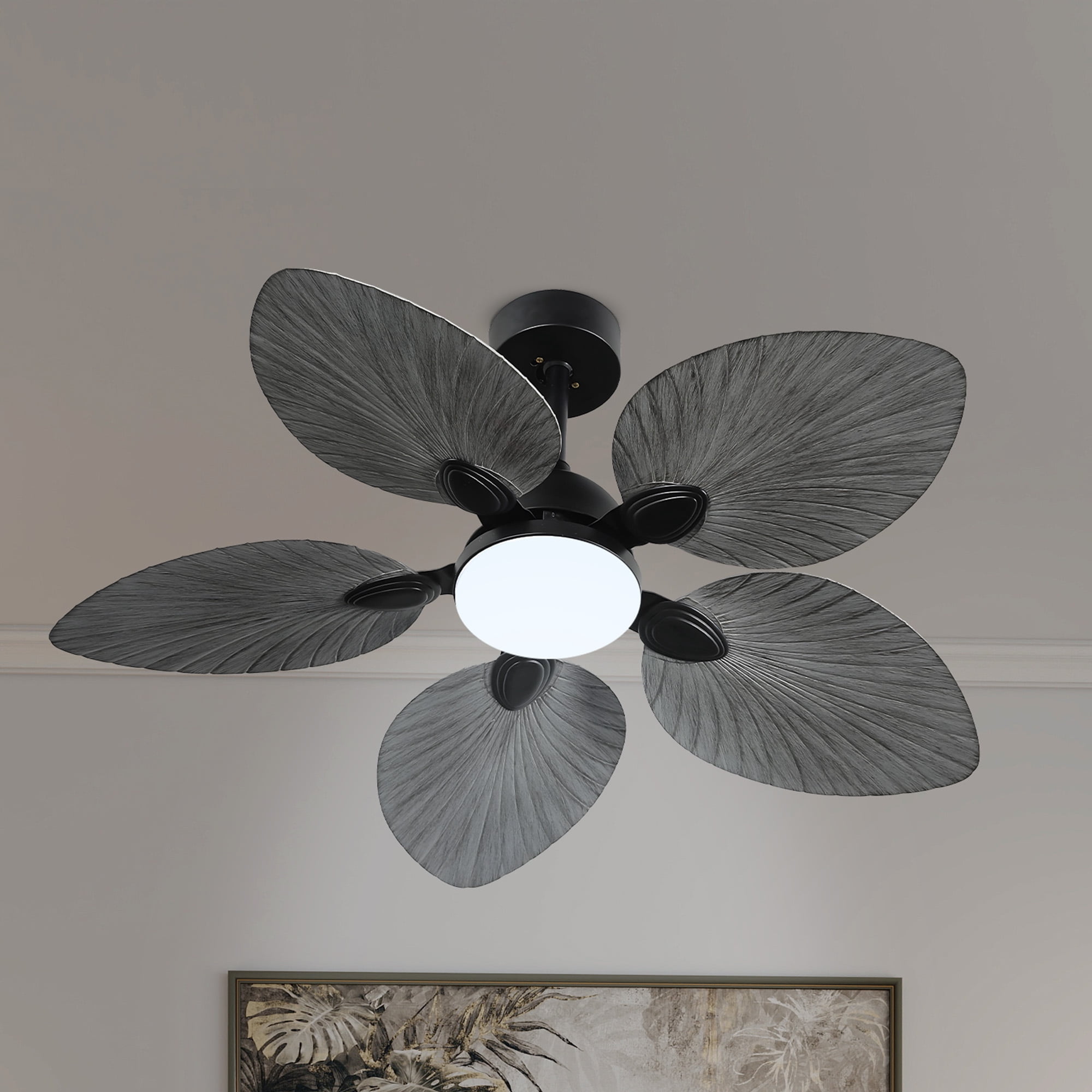Dextrus 42 inch Tropical Ceiling Fans with LED Light and Remote, Fan Light with Memory Function, 6 Speed & Lights Colors Changing, 5 blades - Gray