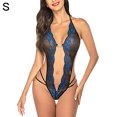 thumbnail image 1 of Mujer Encantador Halter Body Underwear Deep V Neck Floral Lace Lingerie, Azul, S Inevent XX000181-03, 1 of 7