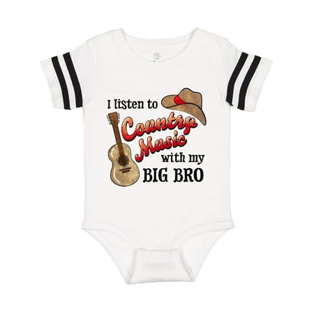 

Inktastic I Listen to Country Music with my Big Bro Guitar and Hat Gift Baby Boy or Baby Girl Bodysuit