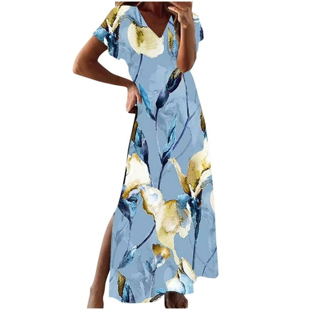 HTNBO Summer A Line Maxi Dresses for Women 2023 Casual Floral Printed ...