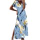 thumbnail image 1 of Vestido largo de playa con cuello redondo y manga corta con estampado floral sexy informal a la moda para mujer Pompotops ghjkhdj15377, 1 of 4