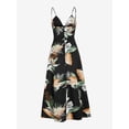 thumbnail image 3 of Cute Casual Sundress Floral Tie Front Cut Out Slit Cami Midi Dresses Black S, 3 of 4