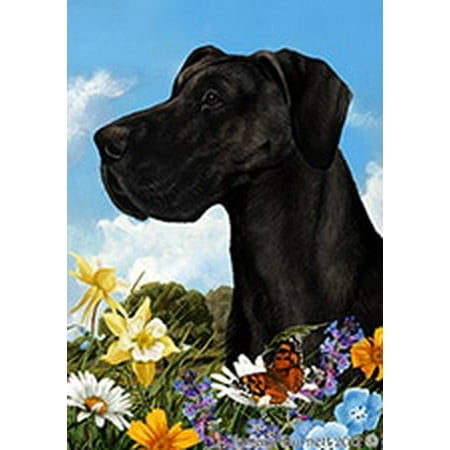 Great Dane Black Uncropped -Best of Breed Summer Flowers Garden