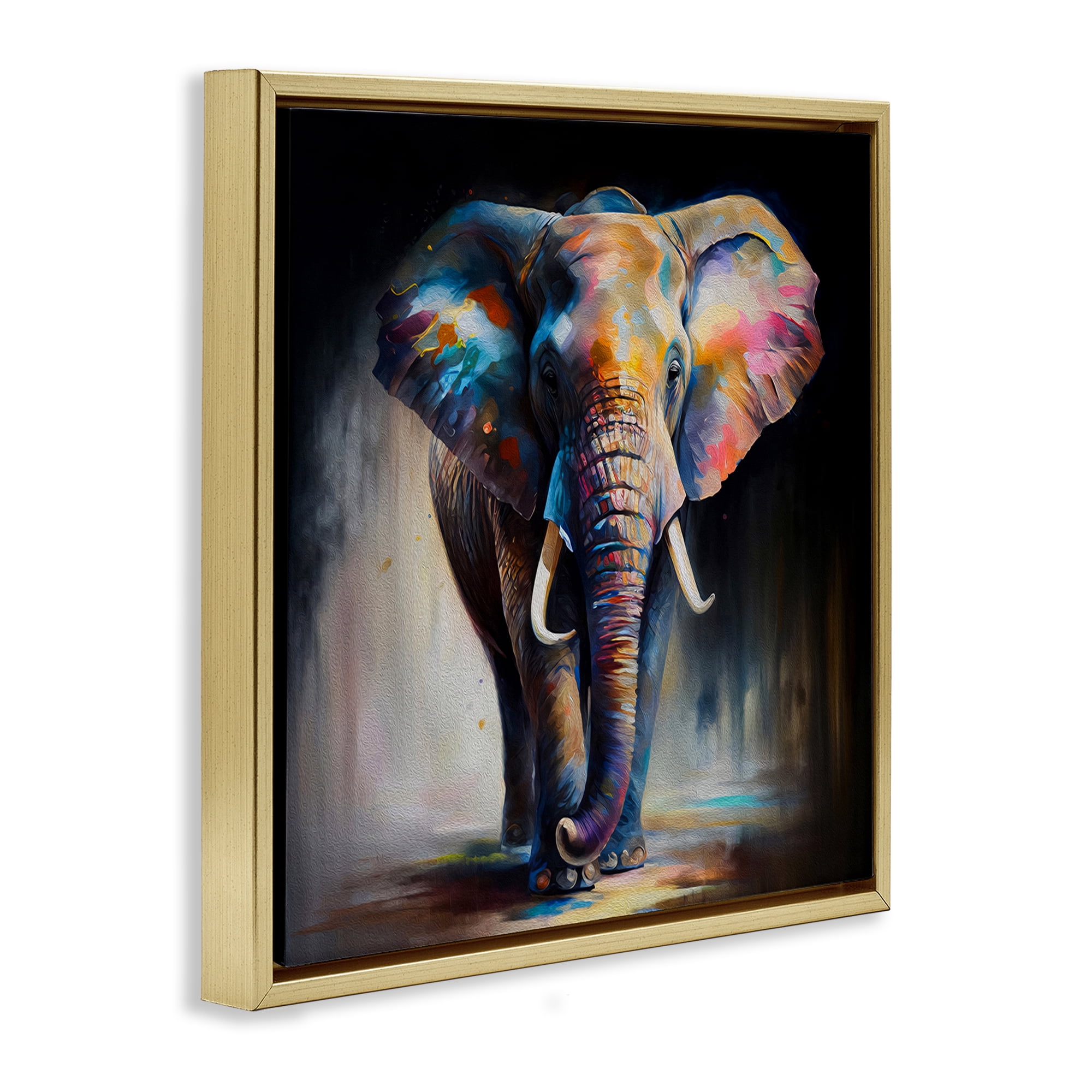 Stupell Industries Stepping Elephant in Shadow Animals & Insects Painting Gold Floater Framed Canvas Art Print Wall Art, 18 x 18