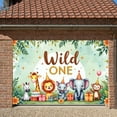 thumbnail image 3 of Safari Animals Wild One Banner Colorful Design Safari Animals Display Cartoon Characters Party Hats First Birthday Backdrop for First Birthday Party Kids Celebration Photo Backdrop, 3 of 7