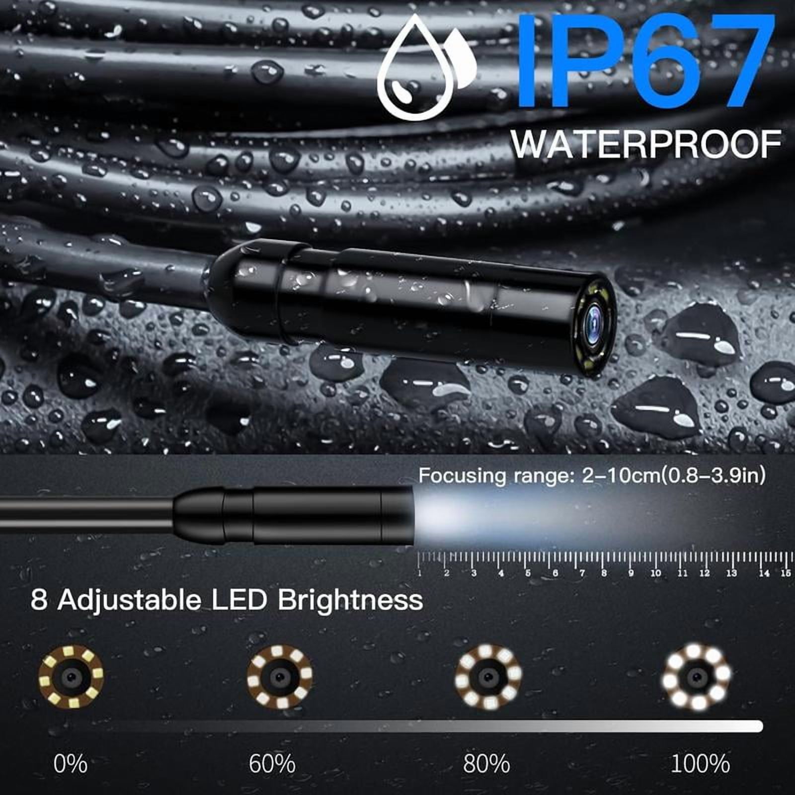 Endoscope Camera with Light - 4.3" LCD Screen Inspection Cameras,IP67 Waterproof Borescope with 8 Adjustable LED Lights,HD 1080P Endoscope Camera 16.5ft Semi-Rigid Cord