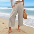thumbnail image 2 of Women's High Waisted Cropped Wide Leg Pants Summer Loose Travel Work, 2 of 9