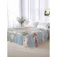thumbnail image 5 of Green Blue Pink Botanical Twim Size Flat Sheet, Wrinkleproof & Fadeproof Cooling Flat Bed Sheet Only, Spring Floral Vintage Breathable Soft Bedding Top Sheets 66 x 96 Inches, 5 of 8