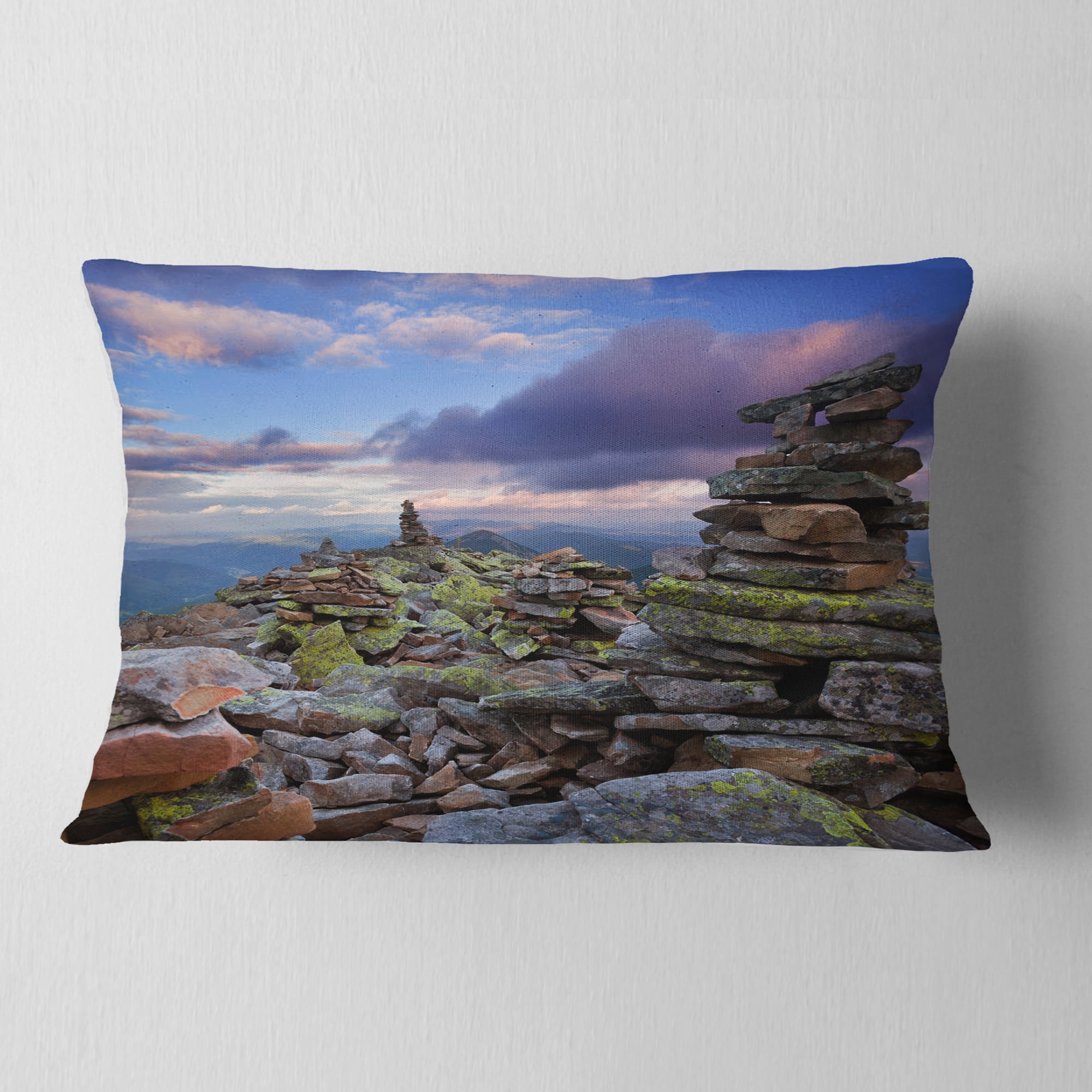 Designart Piled Stones in Summer Mountains - Landscape Photography Throw Pillow - 12x20