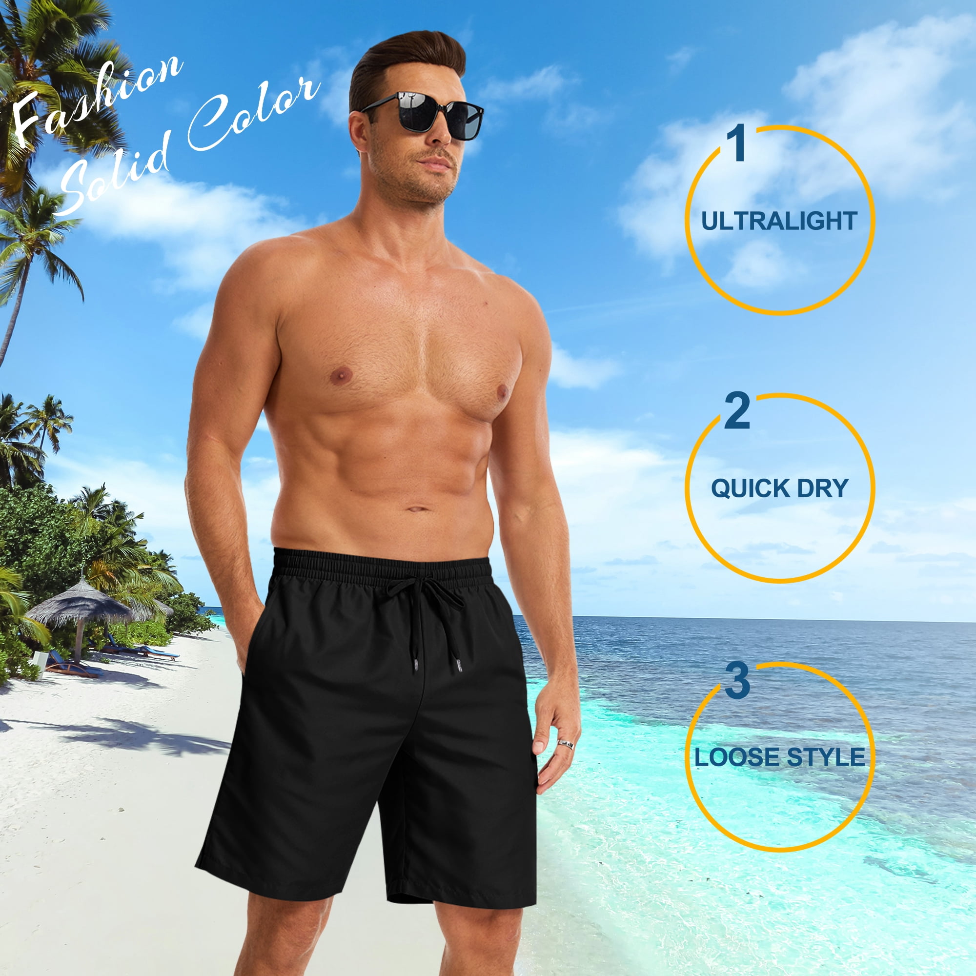 3 Pack Men's Swim Trunks Shorts with Mesh Lining Quick Dry Breathable Pockets for Summer Beach