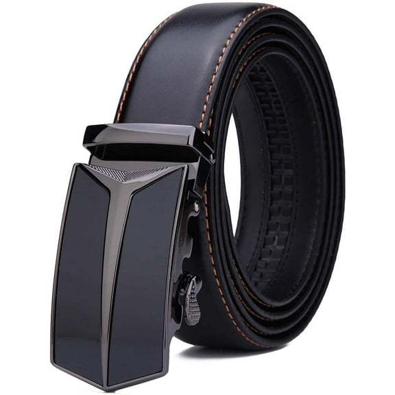 Men's Belt Genuine Leather Ratchet Belt for Men with Slide Buckle,Trim to Fit width 3.5cm 1 3/8 inch