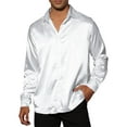 thumbnail image 1 of Camisas de fiesta de satén de cuello en V con botones de manga larga para hombres INSPIRE CHIC S Blanca, 1 of 6