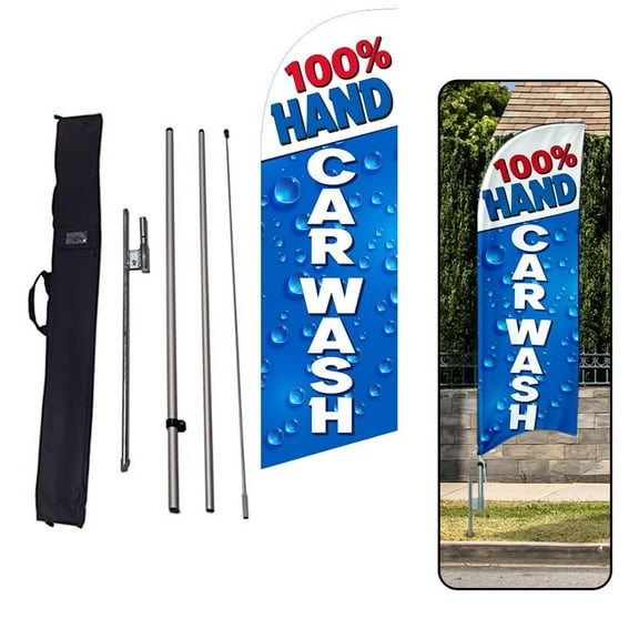 100% Hand Car Wash bubbles theme 6ft Feather Flag Advertising windless feather banner with Complete 8ft pole kit with Ground Spike and Travel Bag