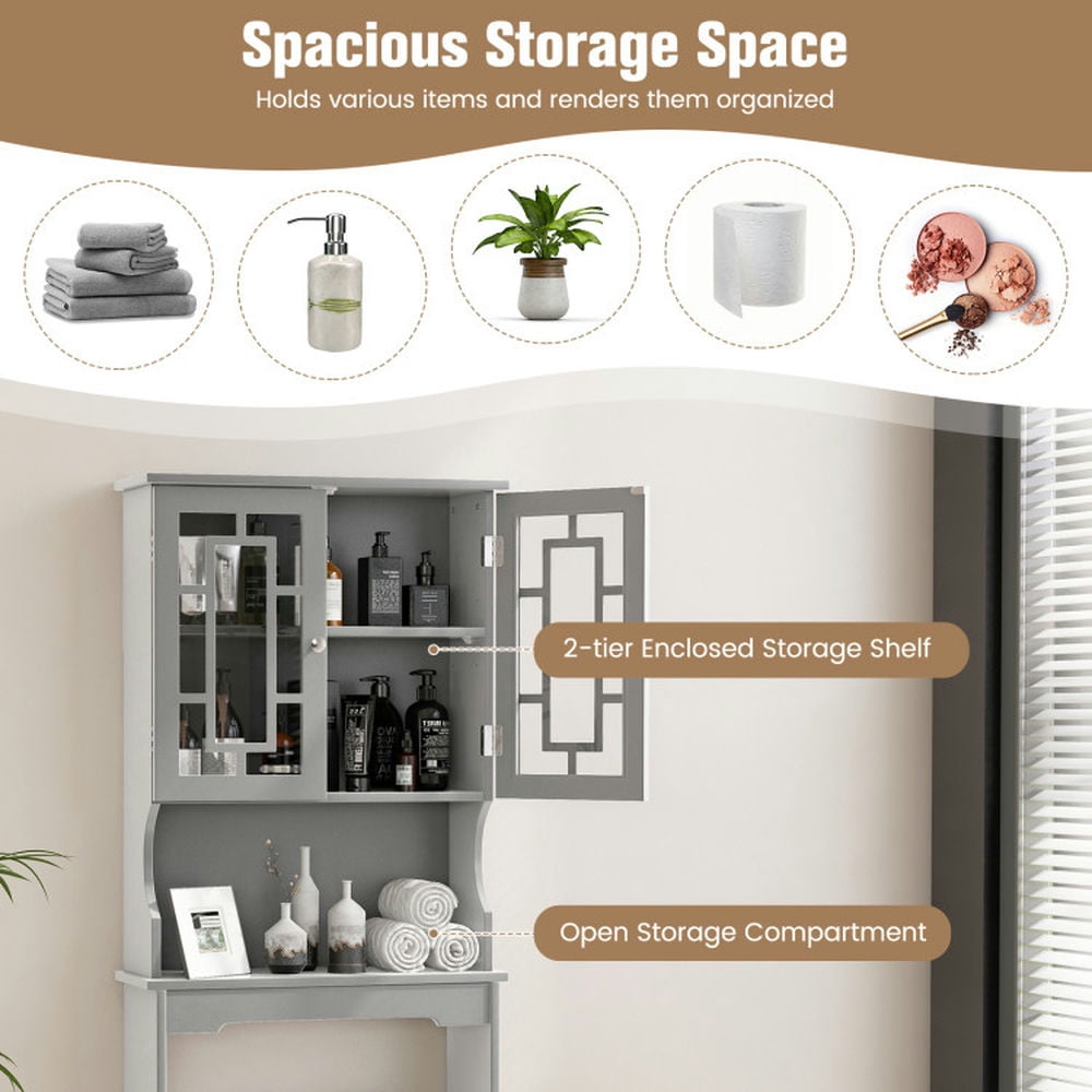 Finihen Toilet Storage Cabinet, Bathroom Cabinet Organizer, Bathroom Spacesaver Organizer with Adjustable Shelf, for Bathroom, Gray