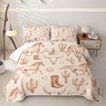 thumbnail image 2 of Manfei Western Galloping Horse Bed Spread Queen 3pcs,Vintage Cactus Horseshoe Queen Coverlet Set,Beige Brown,1 Quilt and 2 Pillowcases, 2 of 7