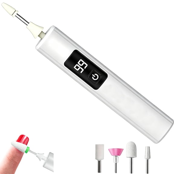 Electric Nail Grinder with LED Light, Electric Nail File for Thick Toenails - Cordless Nail Drill, 4 Heads, Adjustable Speed