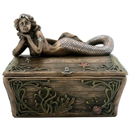Mermaid Laying on Kelp Covered Chest Jewelry Trinket Box Figurine Ocean New