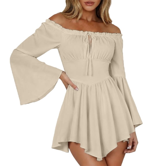 Womens Halloween Pirate Dresses Off Shoulder Bell Sleeve Mini Dress Irregular Hem Renaissance Costume Spooky Festival Party Wear Outfits